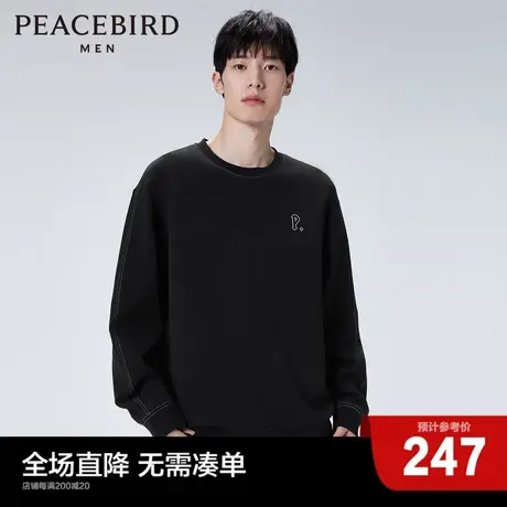 太平鸟男装 圆领黑色卫衣男士宽松休闲B1BFC4234商品大图
