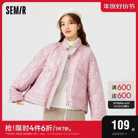 森马棉服女2022冬季新款立领纯色抽绳棉袄oversize百搭短款棉衣潮图片