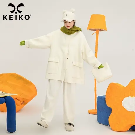 奶系韩版显瘦白色双面羊绒大衣女2022秋冬新款高级感宽松连帽外套商品大图