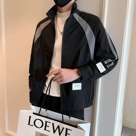 休闲夹克秋季新款骑行服潮流拼色宽松痞帅立领工装外套防风机车服商品大图