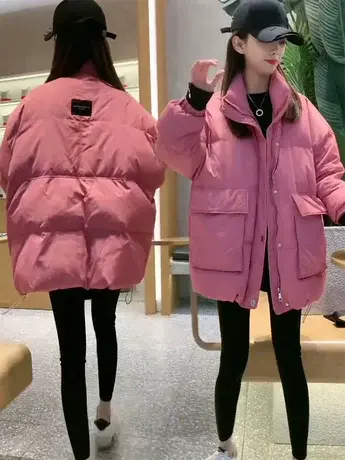 欧货设计感大口袋羽绒服女冬季立领保暖白鸭绒中长款面包服外套潮图片