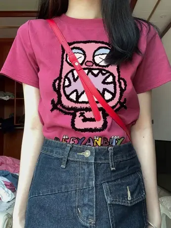 树莓色短袖t恤女早春夏季2024新款洋气纯棉小衫显瘦正肩体恤上衣图片