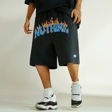 Nuthink欧美高街潮流刺绣字母短裤男潮牌ins街头运动五分裤夏季商品大图