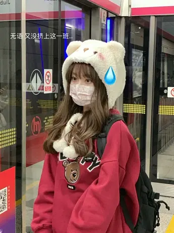 小熊圆领卫衣女薄款春秋oversize宽松落肩慵懒风美式复古外套上衣商品大图