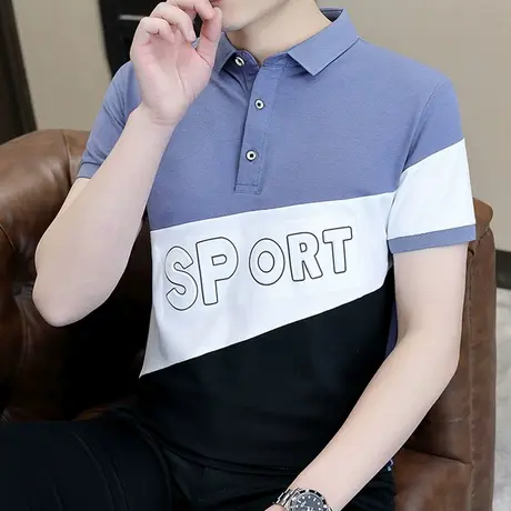 Polo衫短袖男士夏季2023薄款宽松休闲上衣纯棉潮牌体恤拼色t恤男T商品大图