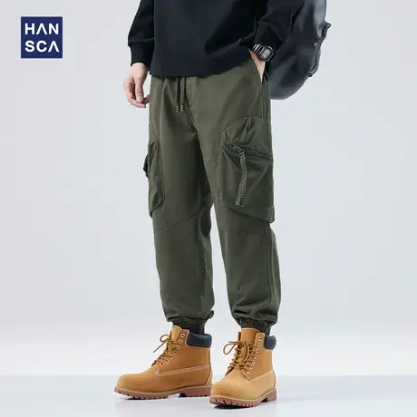 hansca工装束脚休闲裤男潮牌秋季纯色宽松百搭户外大码多口袋长裤商品大图