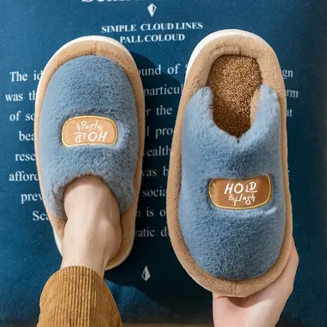 踩屎感棉拖鞋女秋冬季厚底外穿软底防滑毛绒保暖情侣居家包头拖鞋商品大图