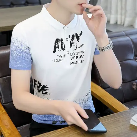 2024夏季短袖Polo衫男休闲体恤印花宽松青春活力休闲文字思想潮流商品大图