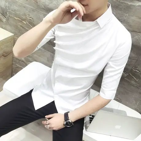 衬衫男设计感小众夏季个性潮牌韩版七分袖美发型师痞帅气短袖衬衣商品大图