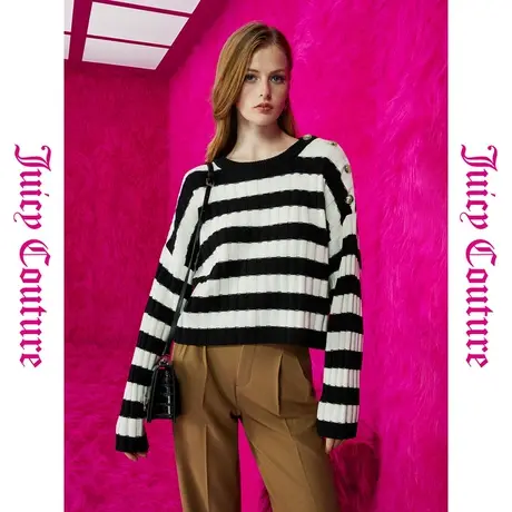 Juicy Couture橘滋新款钢琴键经典立体感条纹女式毛衫图片
