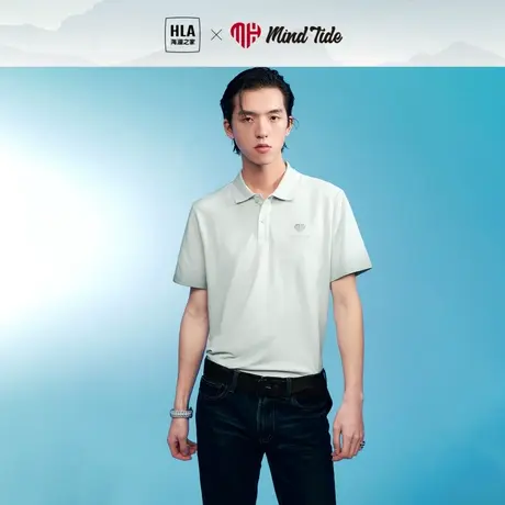 HLA/海澜之家中国心宽松短袖POLO衫男2023春夏新款时尚渐变短袖男商品大图