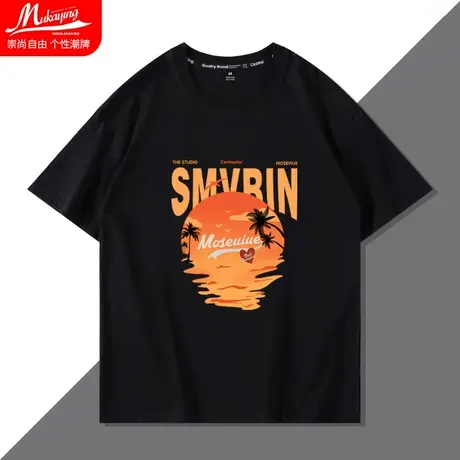 港风青少年新款潮牌短袖男夏季宽松休闲简约半袖衣服ins纯棉体恤图片