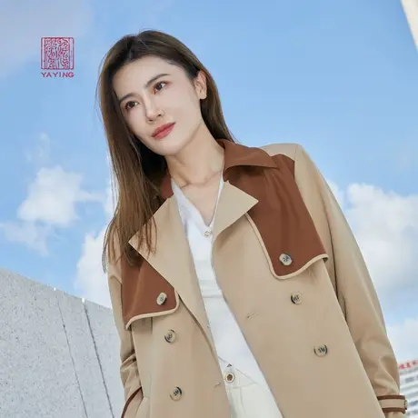 EP雅莹高端系列 时髦一手长撞色拼接风衣外套 2023秋冬新款7304A图片