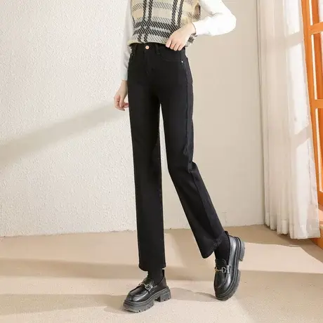 时尚气质百搭牛仔长裤2022年冬季新款淑女温柔简约显瘦通勤直筒裤商品大图