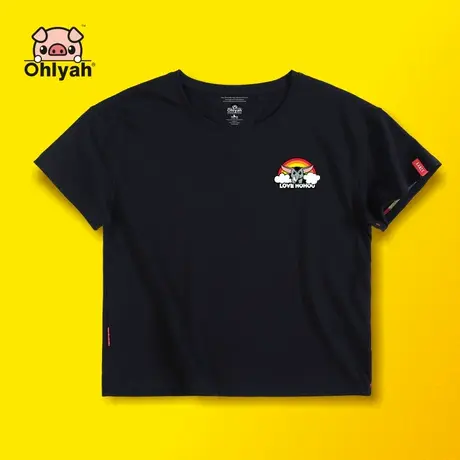 Ohlyah宽松休闲t恤女装大码黑色短款上衣服半袖学生闺蜜团队服衫商品大图