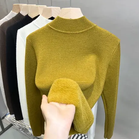 加绒半高领毛衣女一体绒加厚打底衫2023秋冬新款针织衫内搭上衣潮图片