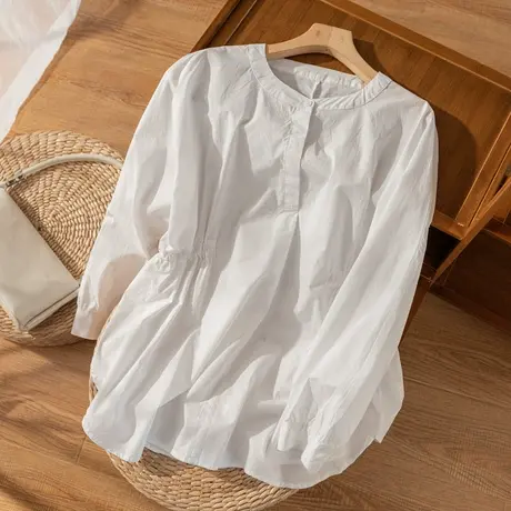 全棉白色衬衫文艺复古通勤宽松衬衣百搭气质港味上衣2022秋季新款商品大图