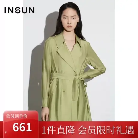 [醋酸系列]恩裳COVER2023年春款新显白嫩绿色高级莱赛尔风衣外套商品大图