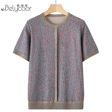 中老年女装夏装洋气短袖妈妈新款宽松薄款圆领老年人开衫奶奶上衣图片