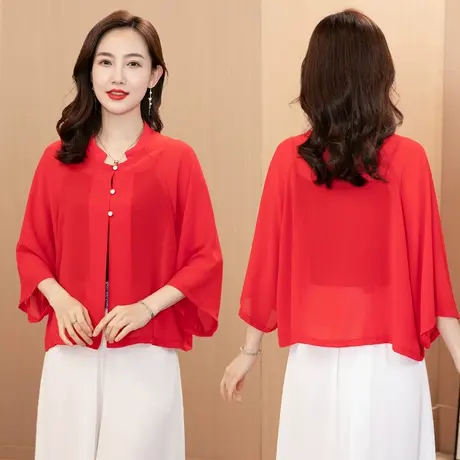 雪纺外搭开衫女2022春季新款披风外套配裙子宽松大码显瘦洋气小衫图片