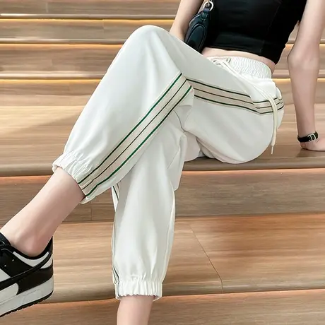 冰丝运动裤女束脚夏季薄款高腰宽松显瘦百搭九分小个子休闲速干裤商品大图