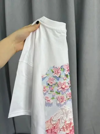 樱花风景纯棉短袖t恤女夏季宽松小众设计感日系复古潮牌半袖上衣图片