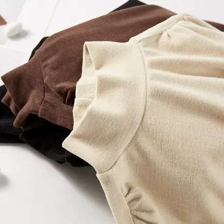 秋冬新款韩版中高领宽松双面德绒泡泡袖纯色长袖体恤上衣女打底衫图片