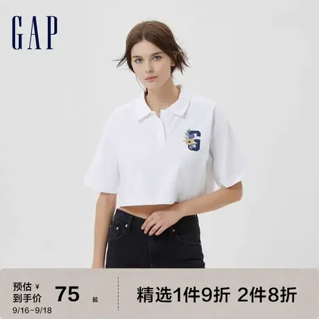 Gap女装夏季新款辣妹风显白LOGO水洗棉短款POLO衫598261休闲上衣图片