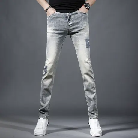 2023新款复古牛仔裤男修身小脚春夏季薄款黄泥色潮牌男士裤子长裤商品大图