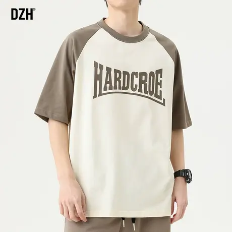 男生日系圆领t恤男短袖纯棉2023新款宽松五分袖上衣夏季男装衣服商品大图