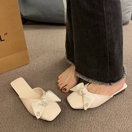 蝴蝶结包头半拖鞋女外穿2023年夏季新款方头无后跟奶奶鞋小众半拖商品大图