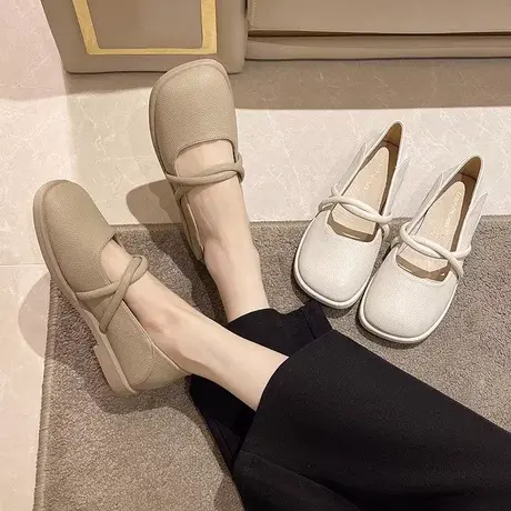 复古低跟软底玛丽珍一字带妈妈鞋平底单鞋女鞋子新款软底豆豆鞋商品大图