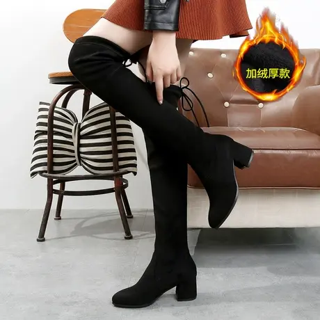 雅森长靴女过膝2022秋冬季新款长筒靴高跟高筒显瘦弹力尖头女靴子商品大图