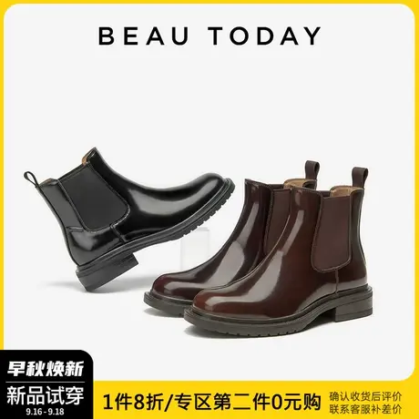 BeauToday瘦瘦靴短靴女2023新款春秋单靴BT复古英伦风切尔西靴女图片