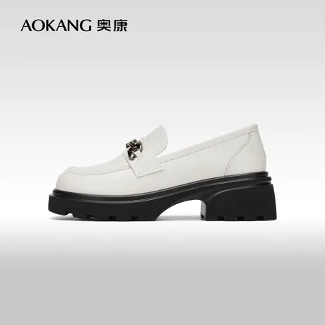 【门店发货】奥康女鞋 2024春季新款厚底英伦风小皮鞋圆头乐福鞋图片