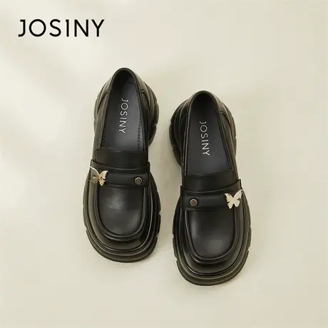 Josiny/卓诗尼小皮鞋女款2024新款春季英伦风粗跟一脚蹬厚底单鞋商品大图