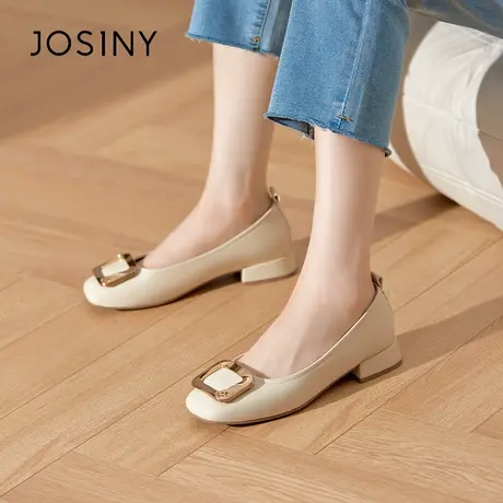 Josiny/卓诗尼方扣粗跟船鞋女夏季2023年新款低跟通勤不累脚单鞋商品大图
