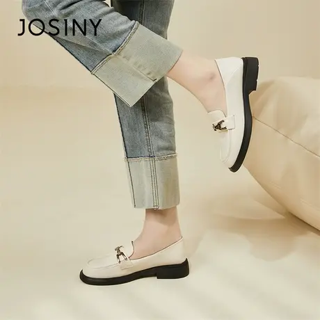 Josiny/卓诗尼厚底单鞋2024新款粗跟百搭一脚蹬气质少女风小皮鞋商品大图