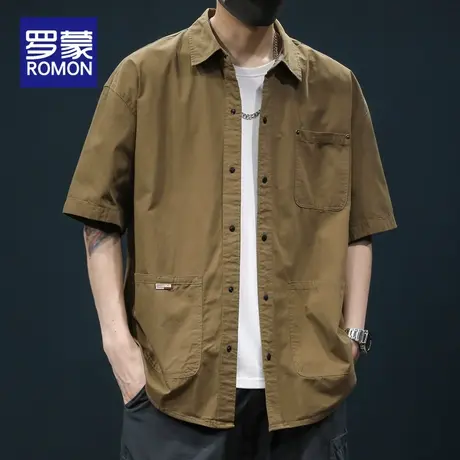 罗蒙男士衬衫短袖夏季纯棉工装全棉潮衬衣外套服男装休闲上衣男款商品大图