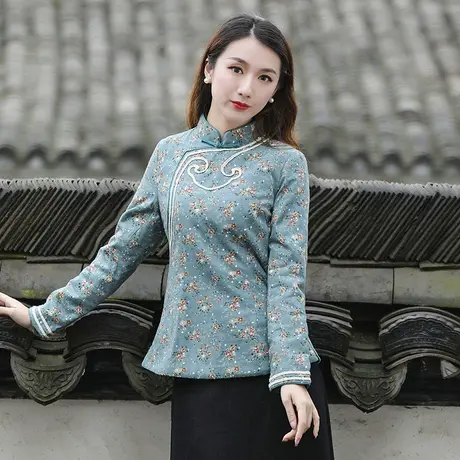 筠雅唐装女棉衣棉服旗袍式上衣复古棉袄盘扣茶服民国风复古女装商品大图