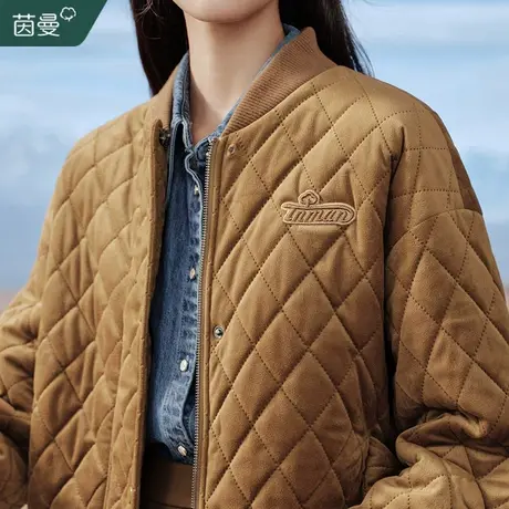 茵曼小个子加绒加厚休闲短外套女2023冬季新款夹克棒球服保暖棉衣图片
