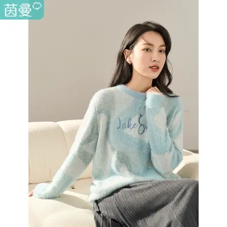 【商场同款】茵曼冬女装新款田园精致刺绣圆领套头长袖毛衣商品大图
