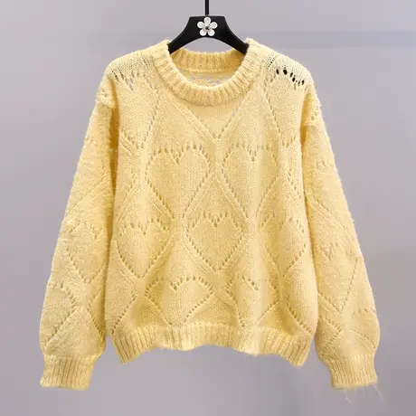 早秋镂空爱心毛衣女2023新款宽松慵懒风设计感休闲洋气针织衫上衣商品大图