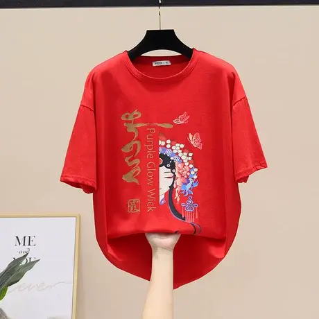 中国风京剧脸谱T恤国潮宽松故宫民族风夏装上衣古风情侣款短袖t恤商品大图