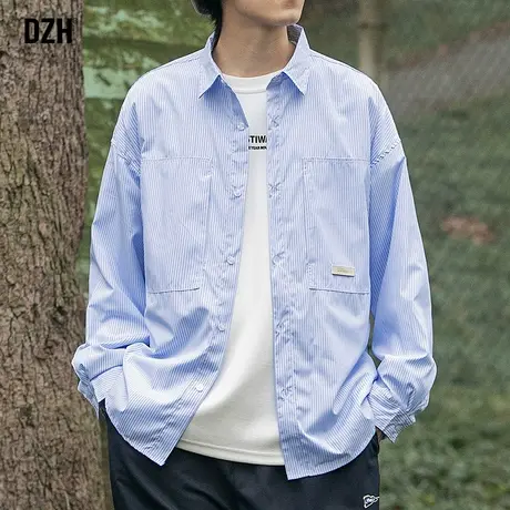 男士条纹衬衫男长袖高级感春夏男装2023新款衬衣外套百搭休闲寸衫商品大图