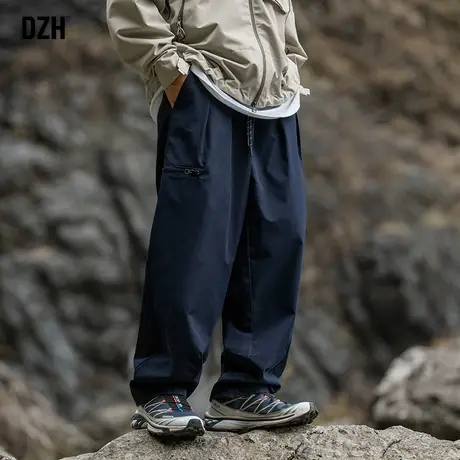 男士藏青色裤子男款美式高街秋季休闲裤直筒垂感阔腿裤机能工装裤商品大图