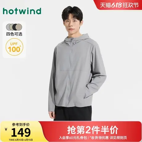 热风男士黑色防晒服2025年夏季新款舒适防晒服亲肤连帽户外防晒衣商品大图