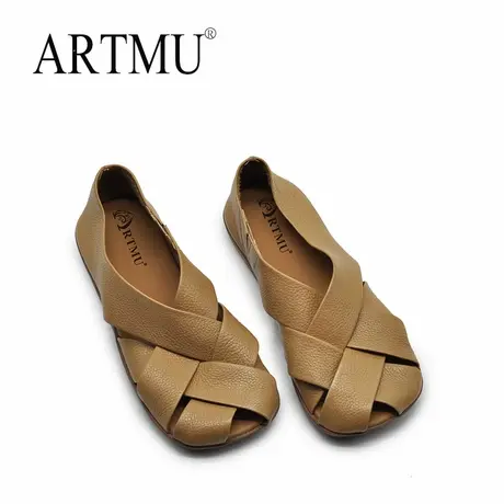 Artmu阿木真皮平底包头凉鞋女款2025新款编织舒适妈妈罗马凉鞋商品大图