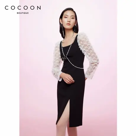 商场同款 可可尼COCOON秋冬新款重工刺绣珍珠水晶珠气质连衣裙女图片