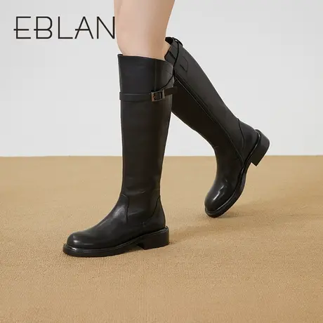 伊伴女鞋2022秋冬过膝大筒围女靴长筒高靴过膝侧拉链皮带扣骑士靴图片